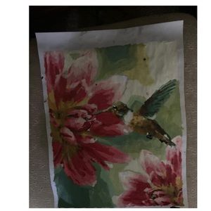 Painting art handmade hummingbird flower